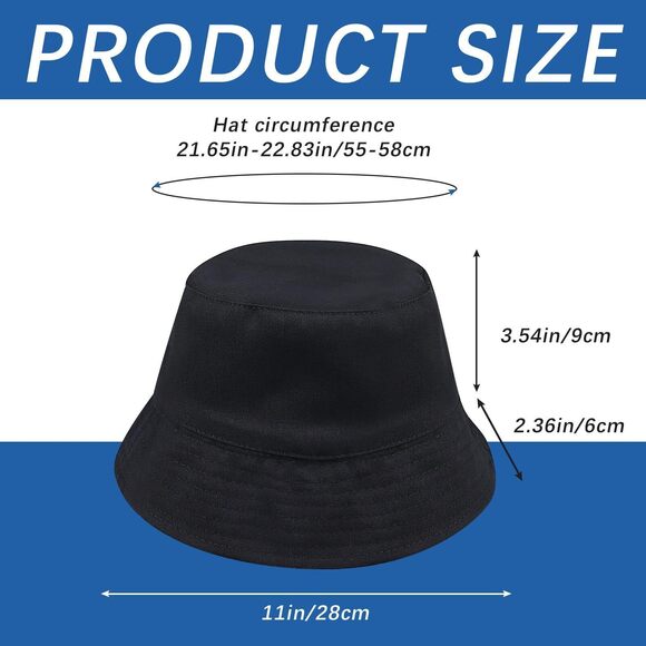 8124 12 PCS Unisex Plain Double Sided Wearable Black Bucket Hat Pack Bulk